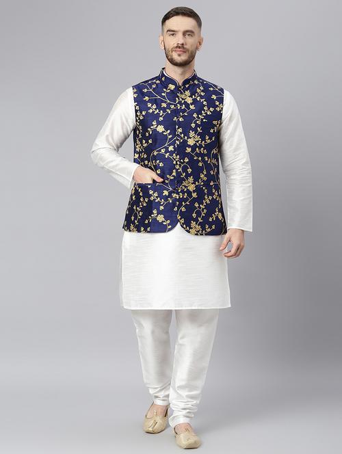 men solid kurta pyjama set with printed nehru jacket - 18409535 - Very Small Image - 1