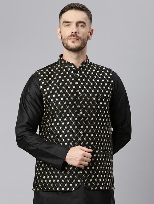 black embroidered nehru jacket - 18409625 - Very Small Image - 1
