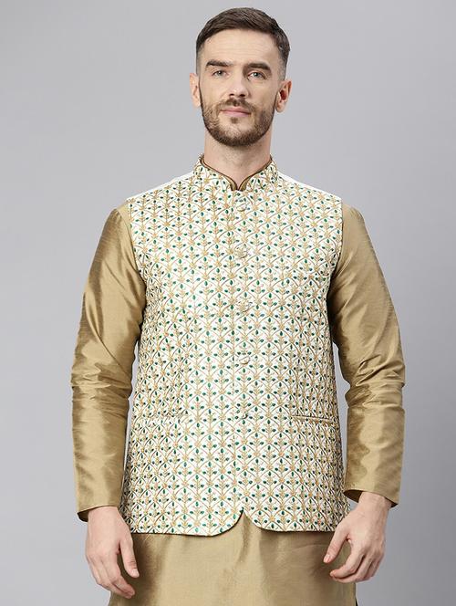 white embroidered nehru jacket - 18409633 - Very Small Image - 1