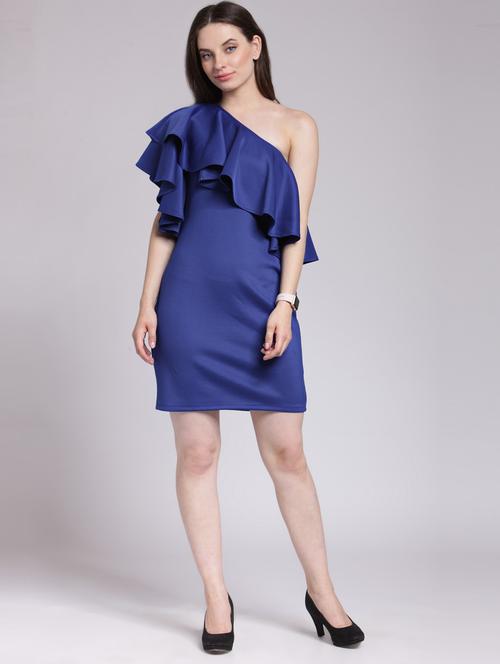 single shoulder solid dress - 18410104 - Very Small Image - 1