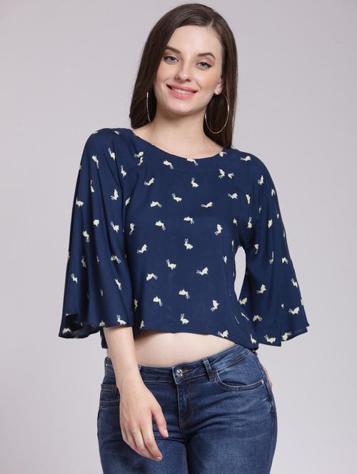 round neck printed crop top - 18410122 - Very Small Image - 1