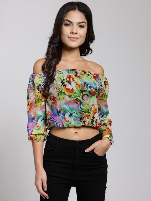 off shoulder printed crop top - 18410134 - Very Small Image - 1