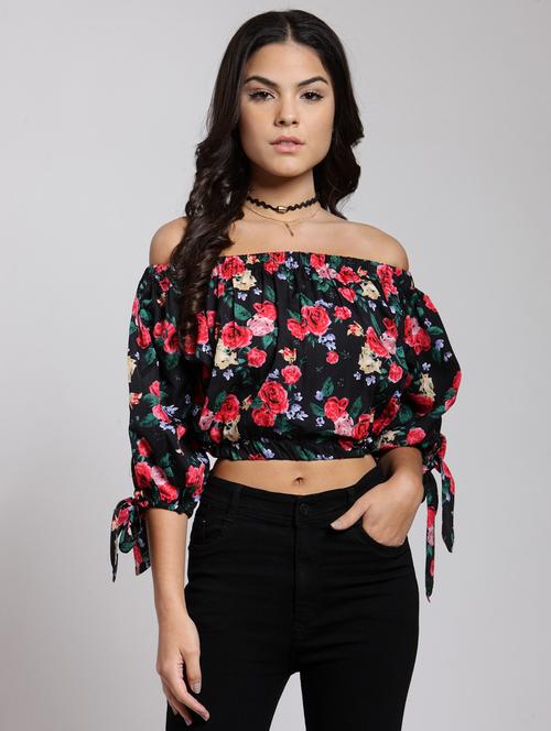 off shoulder floral crop top - 18410135 - Very Small Image - 1