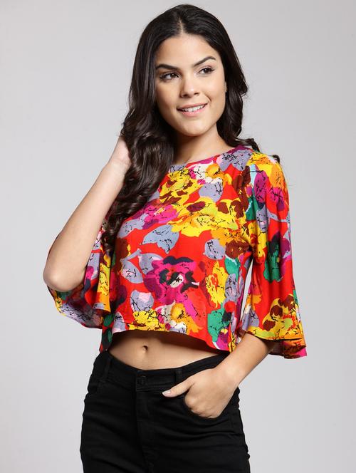round neck printed crop top - 18410136 - Very Small Image - 1