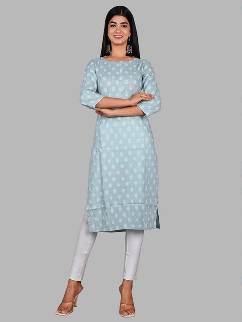 sky blue crepe straight kurta - 18410424 - Very Small Image - 1