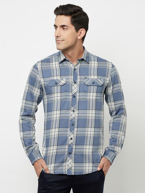 dark blue checked casual shirt - 18410466 - Very Small Image - 1