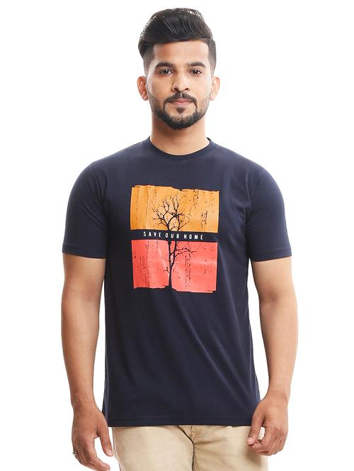 navy blue chest printed t-shirt  - 18410582 - Very Small Image - 1