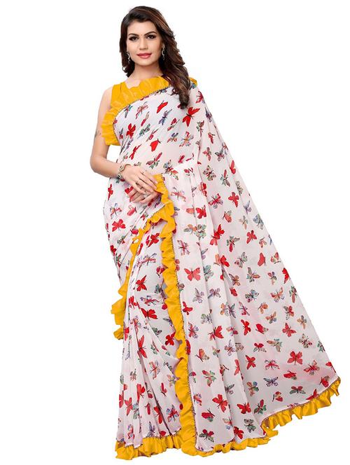 conversational printed ruffled saree   - 18410720 - Very Small Image - 1