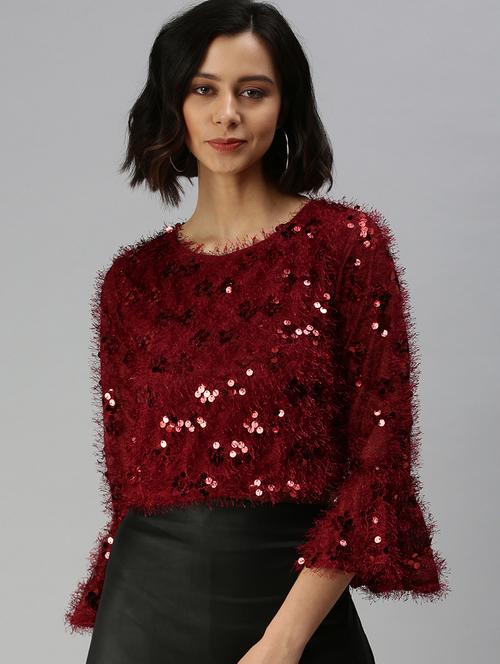 bell sleeved sequin crop top - 18411563 - Very Small Image - 1