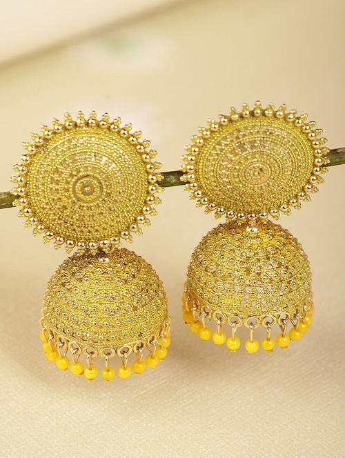 yellow brass jhumka earring - 18411665 - Very Small Image - 1