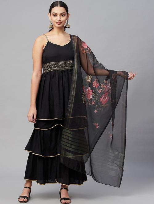 black kurta sharara set with dupatta - 18412663 - Very Small Image - 1