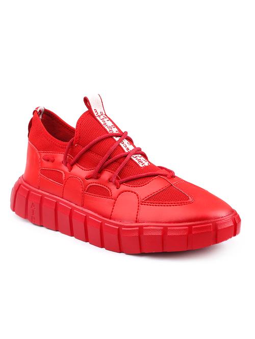 red pu lace up sneakers - 18413067 - Very Small Image - 1