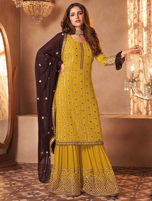 embroidered unstitched suit set with mirror work - 18413207 - Very Small Image - 1