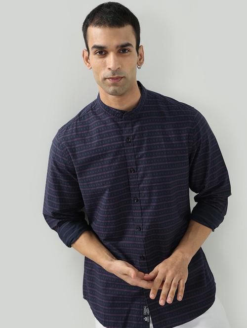 navy blue printed casual shirt - 18413794 - Very Small Image - 1