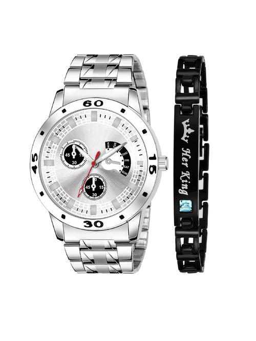 kajaru jew_60_k_55 stylish dial- stainless steel strap watch & black bracelet combo set for men - 18415262 - Very Small Image - 1