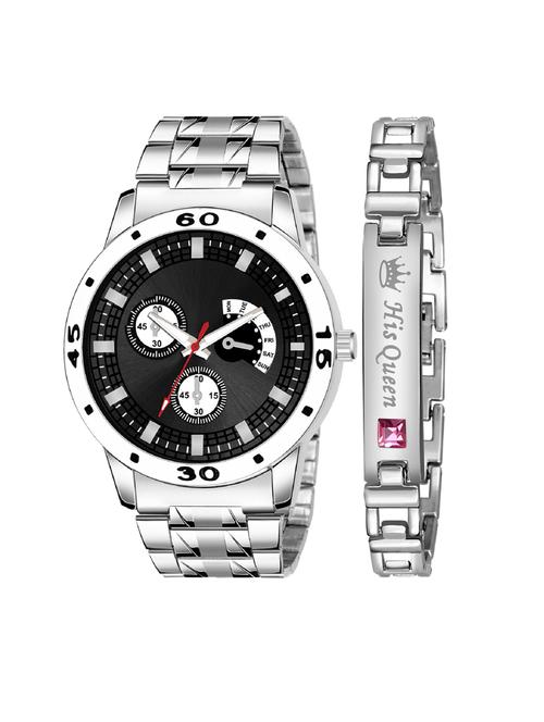 kajaru jew_61_k_54 stylish dial- stainless steel strap watch & silver bracelet combo set for men - 18415286 - Very Small Image - 1