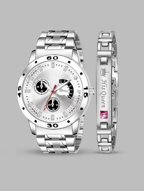 kajaru jew_61_k_55 stylish dial- stainless steel strap watch & silver bracelet combo set for men - 18415287 - Very Small Image - 1