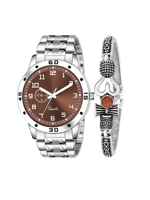 kajaru jew_49_k_16 stylish dial- stainless steel strap watch & black bracelet combo set for men - 18415321 - Very Small Image - 1