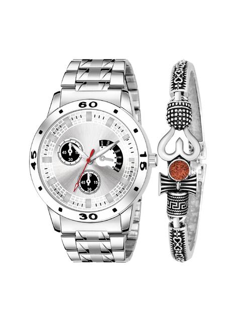 kajaru jew_49_k_55 stylish dial- stainless steel strap watch & black bracelet combo set for men - 18415337 - Very Small Image - 1