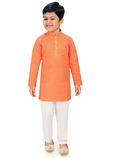 orange solid kurta pajama set - 18415888 - Very Small Image - 1