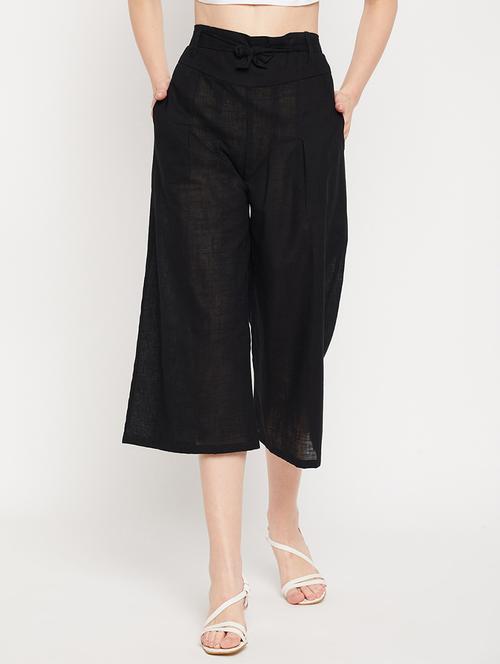black mid rise solid culottes trouser - 18416443 - Very Small Image - 1