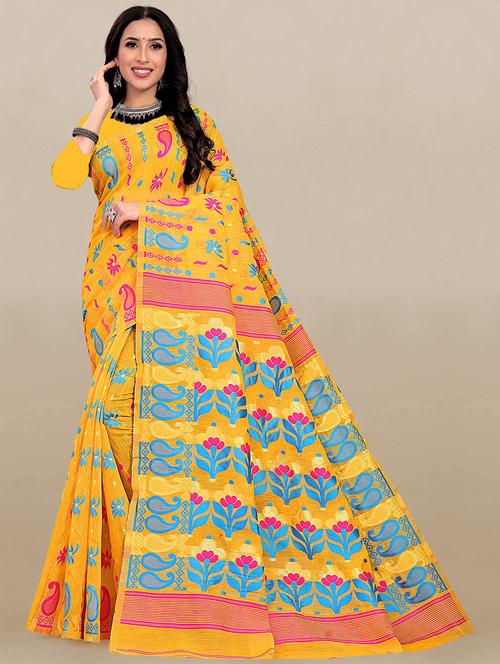 yellow cotton silk woven saree with blouse - 18416540 - Very Small Image - 1