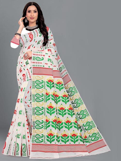 white cotton silk woven saree with blouse - 18416543 - Very Small Image - 1