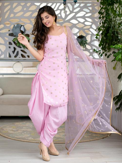 embroidered and gota work suit semi-stitched salwar suit set - 18416589 - Very Small Image - 1