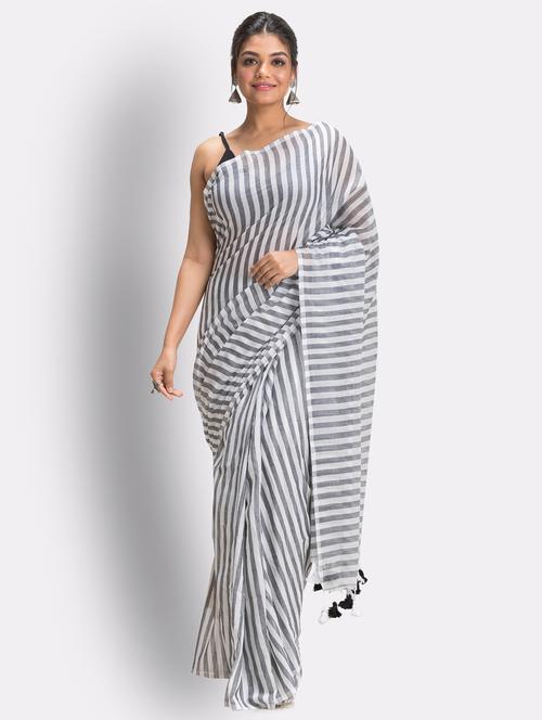 white printed saree with blouse - 18416824 - Very Small Image - 1