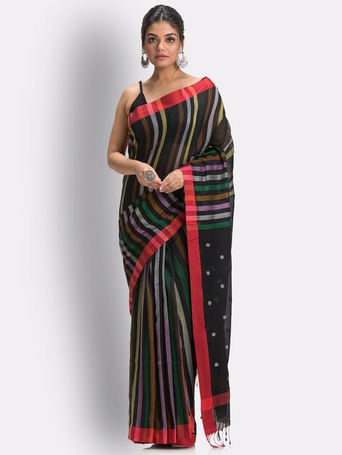 women's self design black colored saree with blouse - 18416830 - Very Small Image - 1