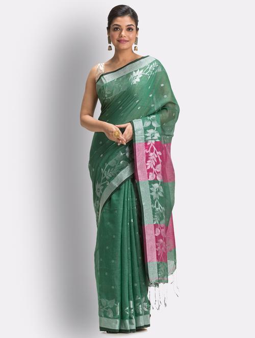 women's self design green colored saree with blouse - 18416858 - Very Small Image - 1