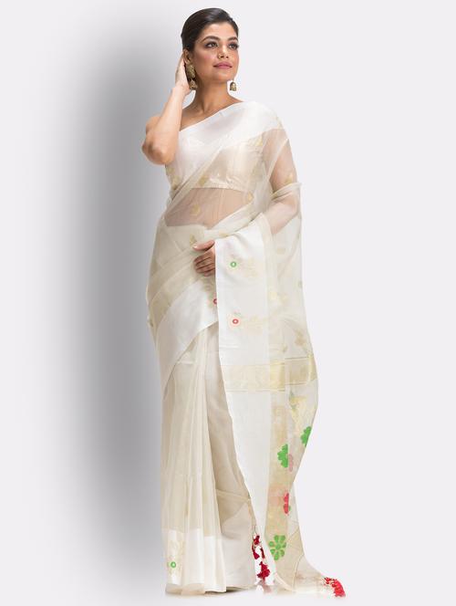 handloom jamdani saree with blouse - 18416866 - Very Small Image - 1