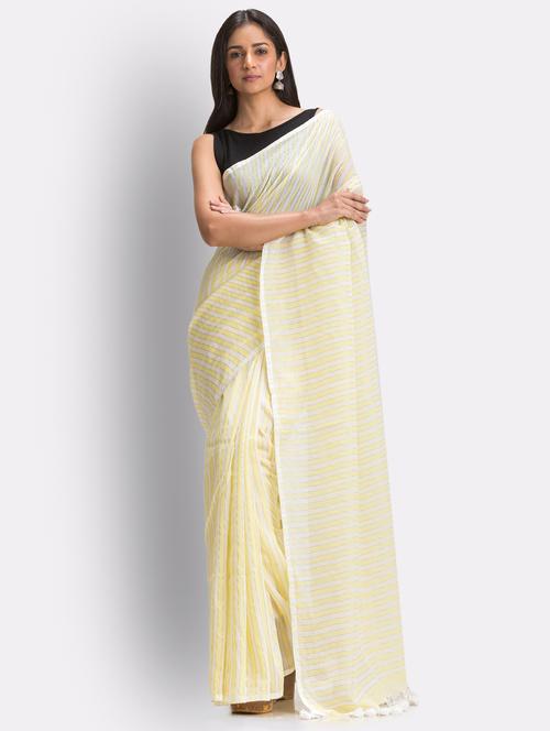 women's stripes yellow colored saree - 18416884 - Very Small Image - 1
