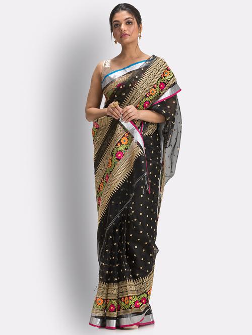 black handloom saree with blouse - 18416947 - Very Small Image - 1