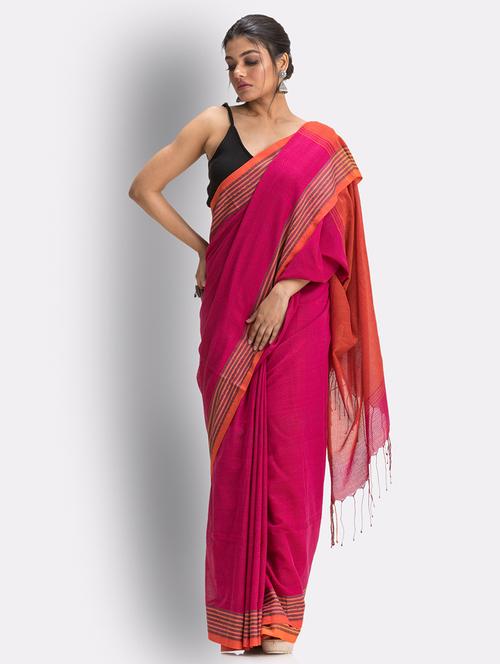 pink handloom saree with blouse - 18416953 - Very Small Image - 1