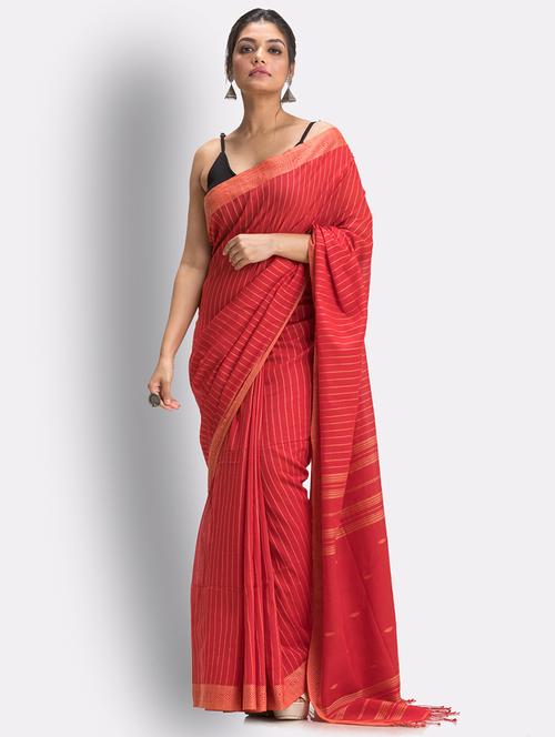 red handloom saree with blouse - 18416958 - Very Small Image - 1