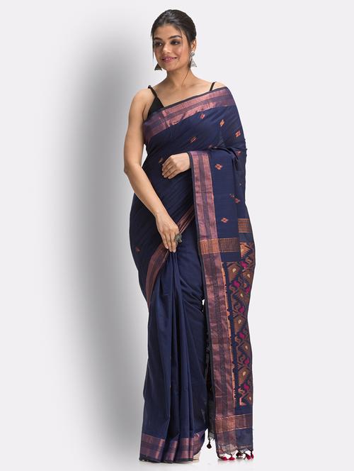 blue handloom saree - 18416963 - Very Small Image - 1