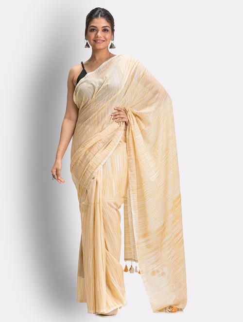 women's stripes lemon sherbet colored saree with blouse - 18416966 - Very Small Image - 1
