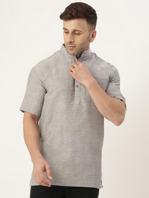 grey solid short  kurta - 18417407 - Very Small Image - 1