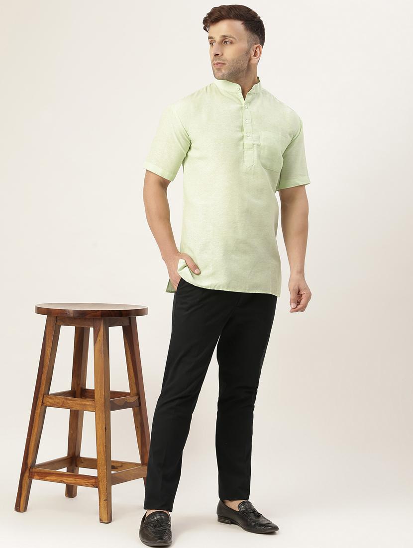 green solid short kurta - 18417412 - Zoom Image - 3