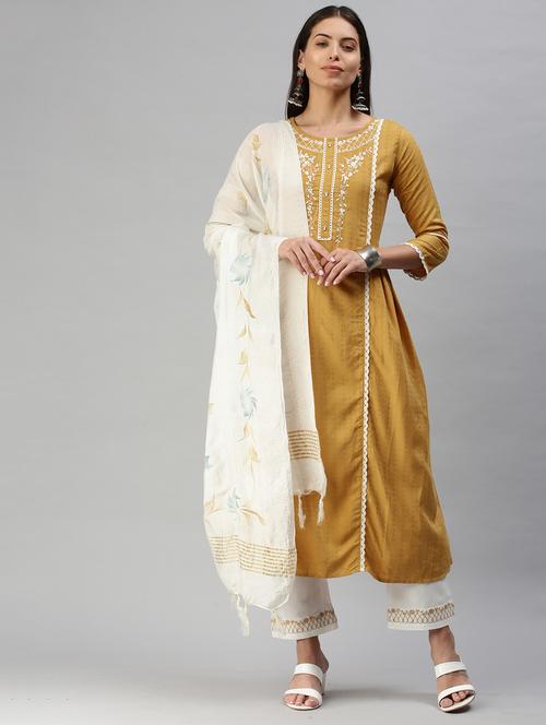 yellow cotton blend kurta pant  set - 18417885 - Very Small Image - 1