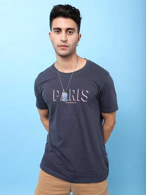 navy blue chest print t-shirt - 18417933 - Very Small Image - 1