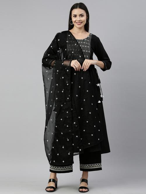 black cotton blend kurta pant  set - 18418171 - Very Small Image - 1