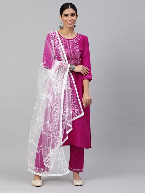 pink cotton blend kurta pant  set - 18418175 - Very Small Image - 1