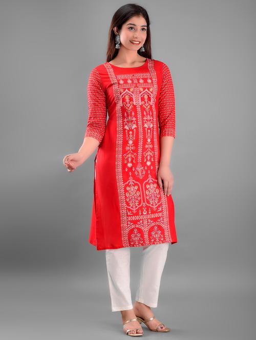 women's straight kurta - 18419297 - Very Small Image - 1