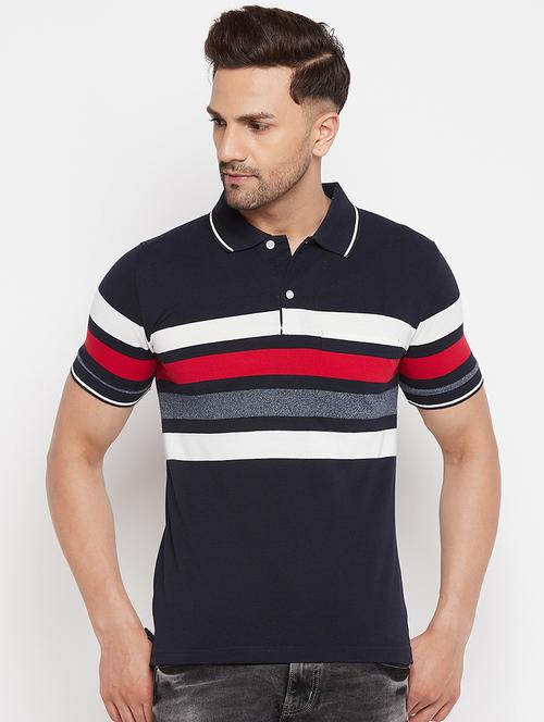 navy blue striped polo t-shirt - 18419391 - Very Small Image - 1