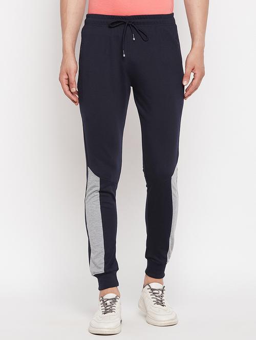 navy blue color-blocked joggers track pant - 18420102 - Very Small Image - 1