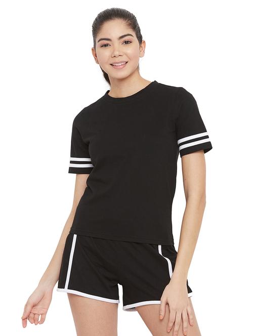 round neck solid nightwear shorts set - 18421034 - Very Small Image - 1