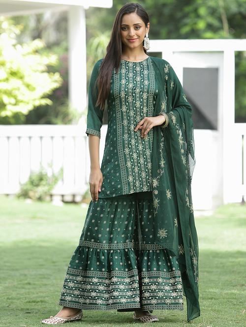 green viscose kurta sharara  set - 18421215 - Very Small Image - 1