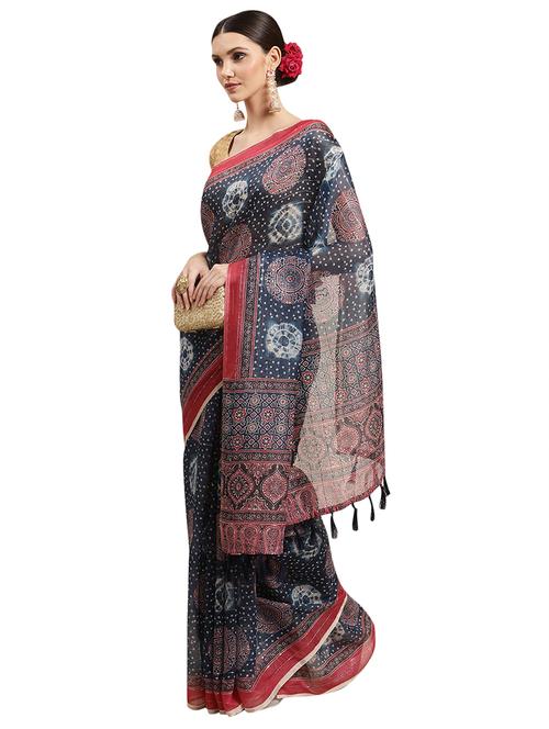Women's Bandhani Blue Colored Saree With Blouse - 18421678 - Very Small Image - 1